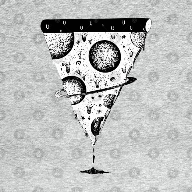 galaxy space pizza melting black and white illustration by shoosh by Shoosh